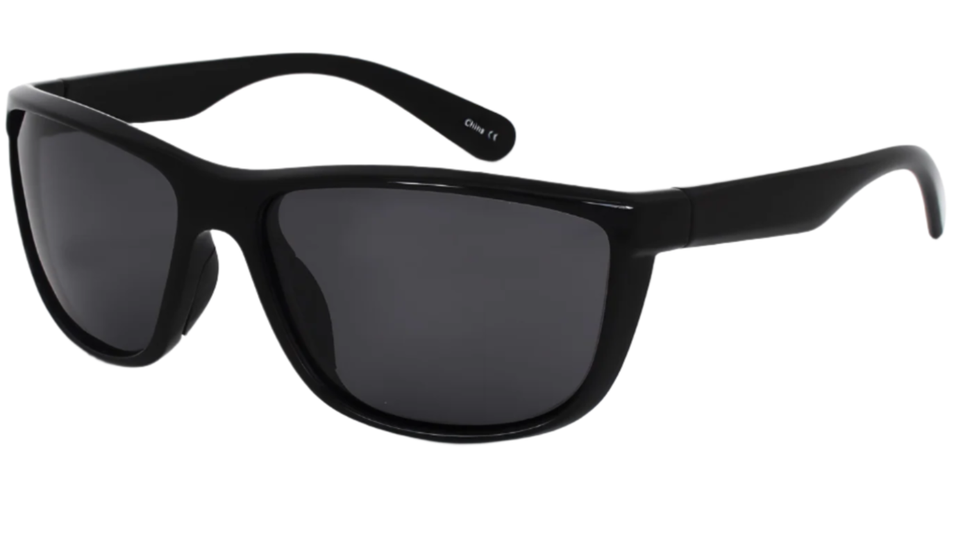 Black sunglasses with dark lenses on a white background