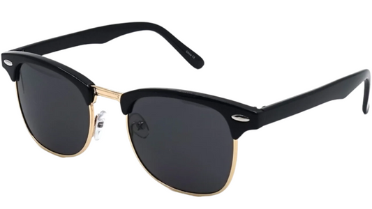 Black sunglasses with SILVER frames on a white background