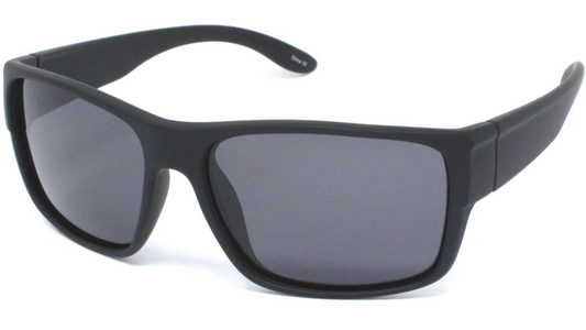 Black sunglasses with dark lenses on a white background