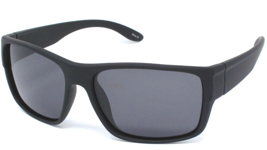 Black sunglasses with dark lenses on a white background