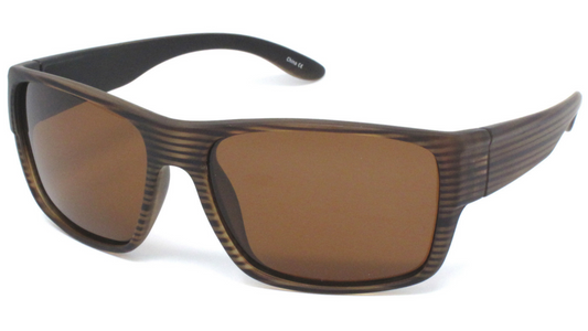Sunglasses with brown lenses and black frame on a white background