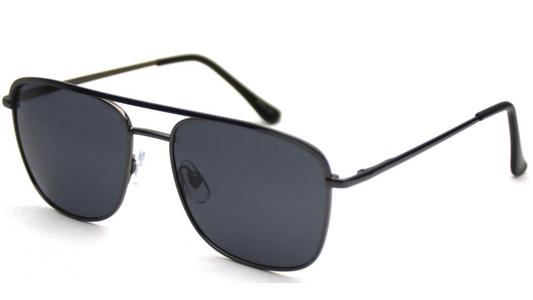 Black sunglasses with dark lenses on a white background