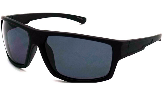 Black sunglasses with dark lenses on a white background