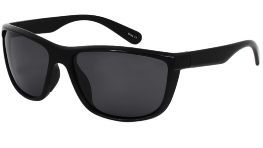 Black sunglasses with dark lenses on a white background